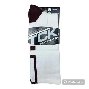 TCK Twin City Adult Crew Baseline Socks White & Maroon #BBPC3 Large NWT